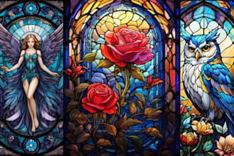 draw amazing stunning custom stained glass art ,colored art for space, character