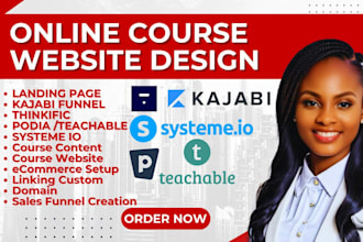 online course website landing page kajabi funnel thinkific podia teachable