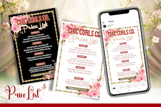 do salon spa price list, gym health care flyer, price menu, hair flyer