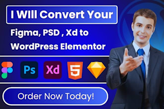convert figma, PSD, xd, html, to wordpress website using elementor pro