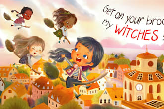 draw watercolor children book illustration, book cover, christmas art