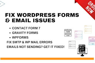 fix wordpress form, contact forms, smtp, wp mail, email issues and popup form
