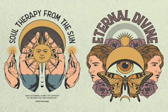do a vintage hand drawn boho, mystic, illustration logo