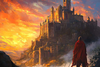 do an epic fantasy artwork with monsters, dragons, castles