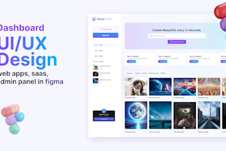 design dashboard UI UX for web apps, saas, admin panel in figma