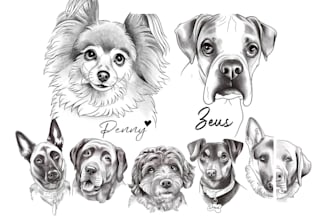 draw your pet animal in line art, one line art, line art icon illustration logo