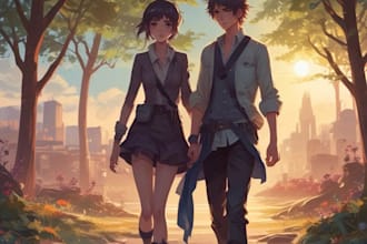 draw an anime portrait illustration couple character