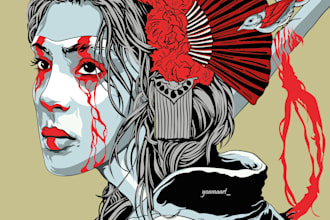 a dark japanese themed realistic vector art