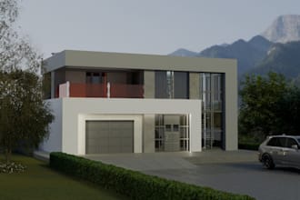 craft 3d architecture design,facade villa,house elevation,2d layout,cgi render