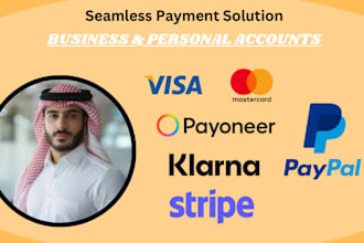 setup payment gateway business account, paypal stripe, payoneer, wise, klarna