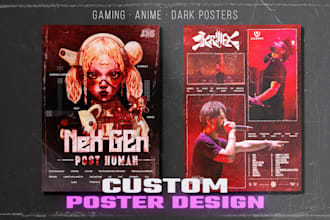 design cinematic gaming and anime fan posters with dark aesthetic