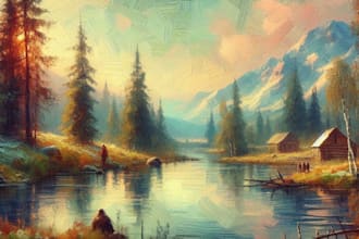 digitally oil paint, vintage portrait, landscape, illustrate