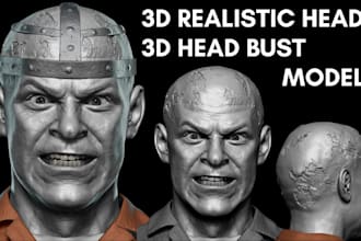 sculpt hyper realistic 3d head 3d face 3d bust, helmet in blender and zbrush