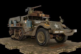 fantasy 3d game car, military vehicle, armor tank, pbr texture, rig3d, animation