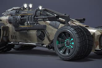 3d video game car, military vehicle, gun tank, 4k texture, rig for game, animate