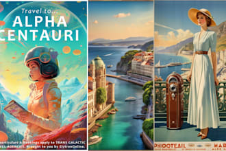 create modern and realistic travel poster art deco, retro, vintage poster art