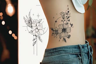 create minimalist line art tattoo with my style