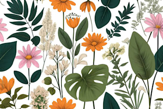 draw botanical vector illustration of plants and flowers