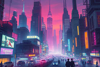create cyberpunk futuristic city illustration