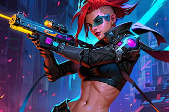 design cyberpunk and fantasy character splash art