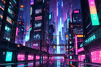 draw illustration of futuristic cyberpunk city