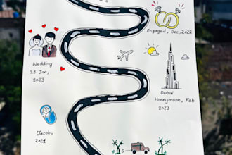 do a customized handwritten love art, love journey, anniversary or wedding gifts
