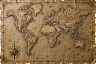 do fantasy map with parchment style for storybook