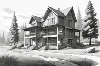 sketch landscape, house or building