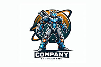 design  mecha robot  mascot  logo with express delivery
