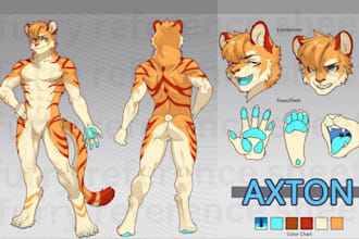 draw furry character reference sheet, furry anthro nsfw oc ref sheet for fursuit