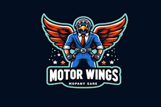 design creative motor wings mascot  logo in very short time