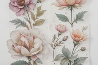 draw botanical illustrations of flowers, s and fruits