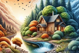 draw house illustration, portrait and landscape