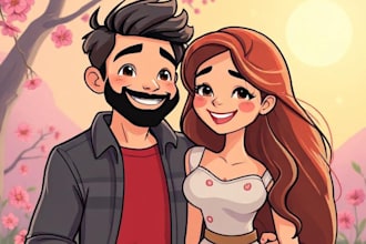 draw your couple into lovely disney cartoon portrait