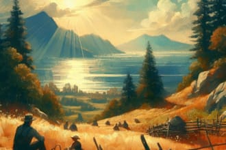 digitally oil paint, vintage portrait, landscape, illustrate