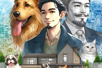 draw landscape pets human character portrait house water color digital painting