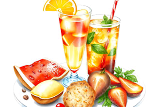 draw food and drink watercolor illustration