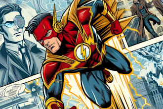 a comic book page, marvel dc superhero character design