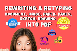 rewriting retyping document, image, paper, pages, sketch, drawing into pdf