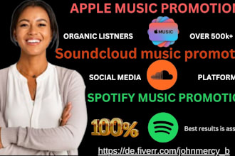 do 30days organic apple music promotion, spotify music to  listeners worldwide