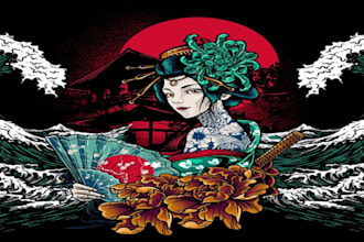 do japanese style illustration for music t shirt design