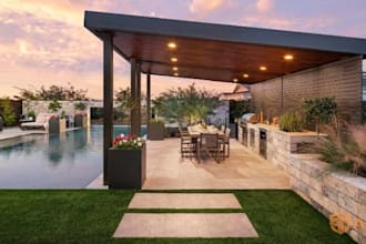 do backyard landscape rendering, 3d patio, pergola swimming pool, garden design