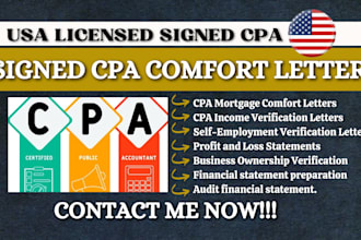 audit financial statement CPA mortgage comfort letter, self employment letter
