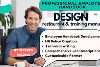 create a professional restaurant employee handbook HR policies training manual