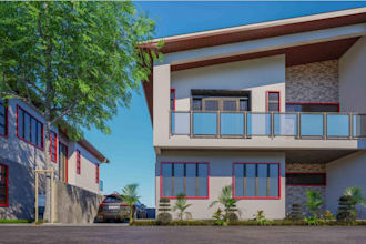 villa interior render, loft house,car garage, outdoor design, backyard,golf area