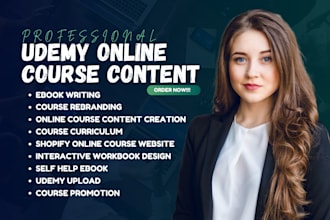write online course content, curriculum, lesson sheets, udemy upload, promotion