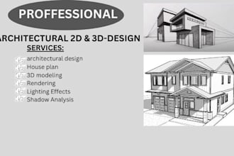 design architectural 2d house plan, schematic 3d interior and exterior design