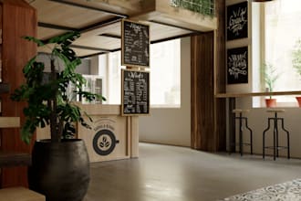 do 3d fastfood restaurant design, fastfood kiosk, cafe spot, food stand design
