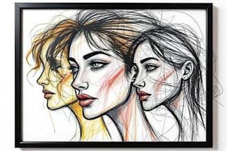make scribble art, abstract line portrait