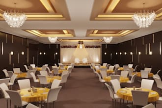 do 3d cgi  stage lighting , hall, event center, conference hall, venue design